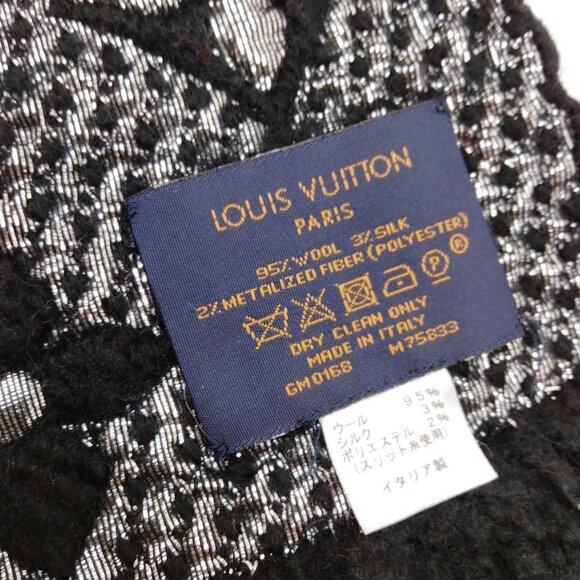 Authentic Louis Vuitton Scarf Black Silver Polyester mn507-112925 - Picture 9 of 9